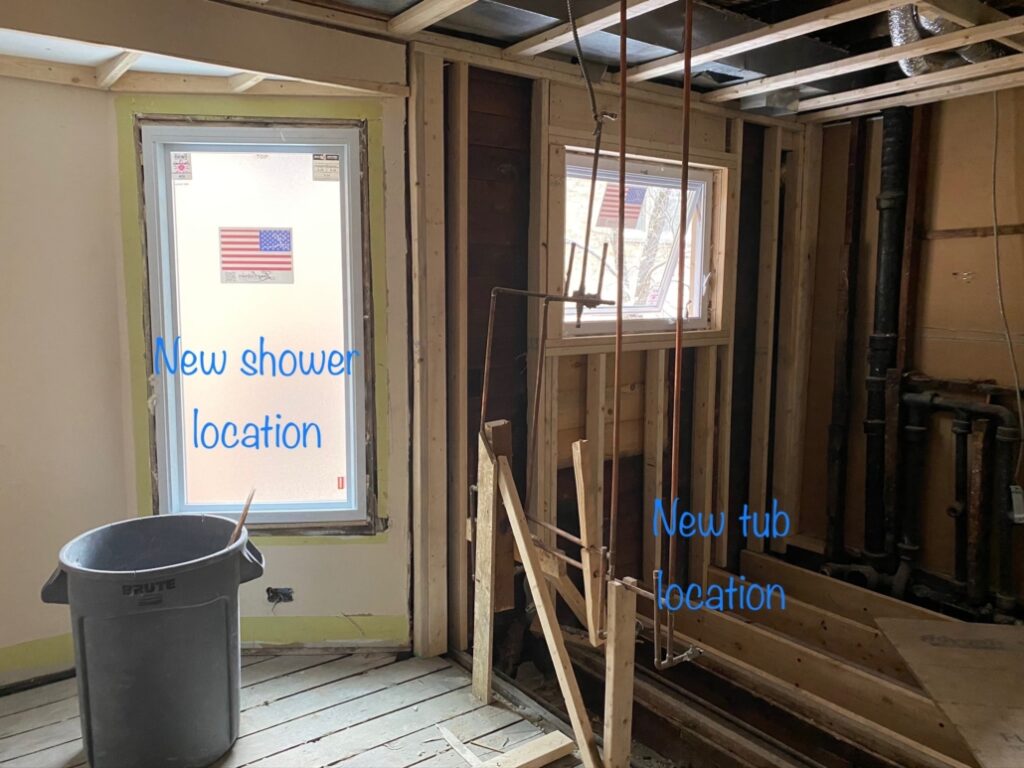 New master bathroom layout during framing